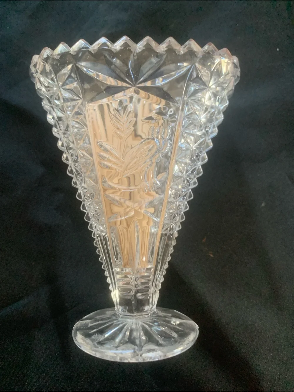 Elegant Clear Cut Glass Fan Vase Created in Germany Hofbauer